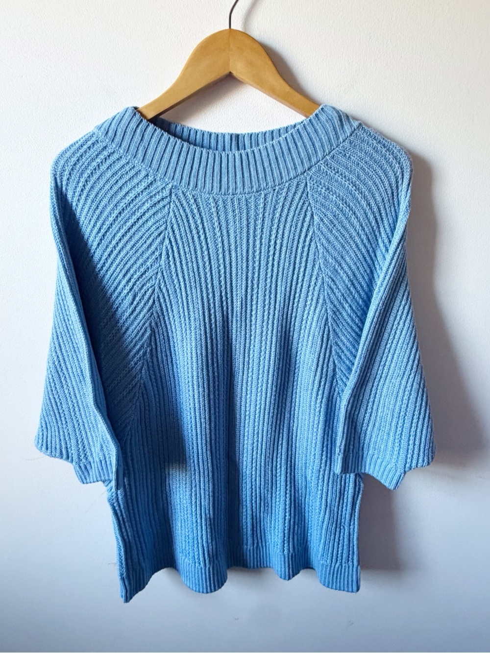 St. John Light Blue Ribbed Crew Neck Sweater